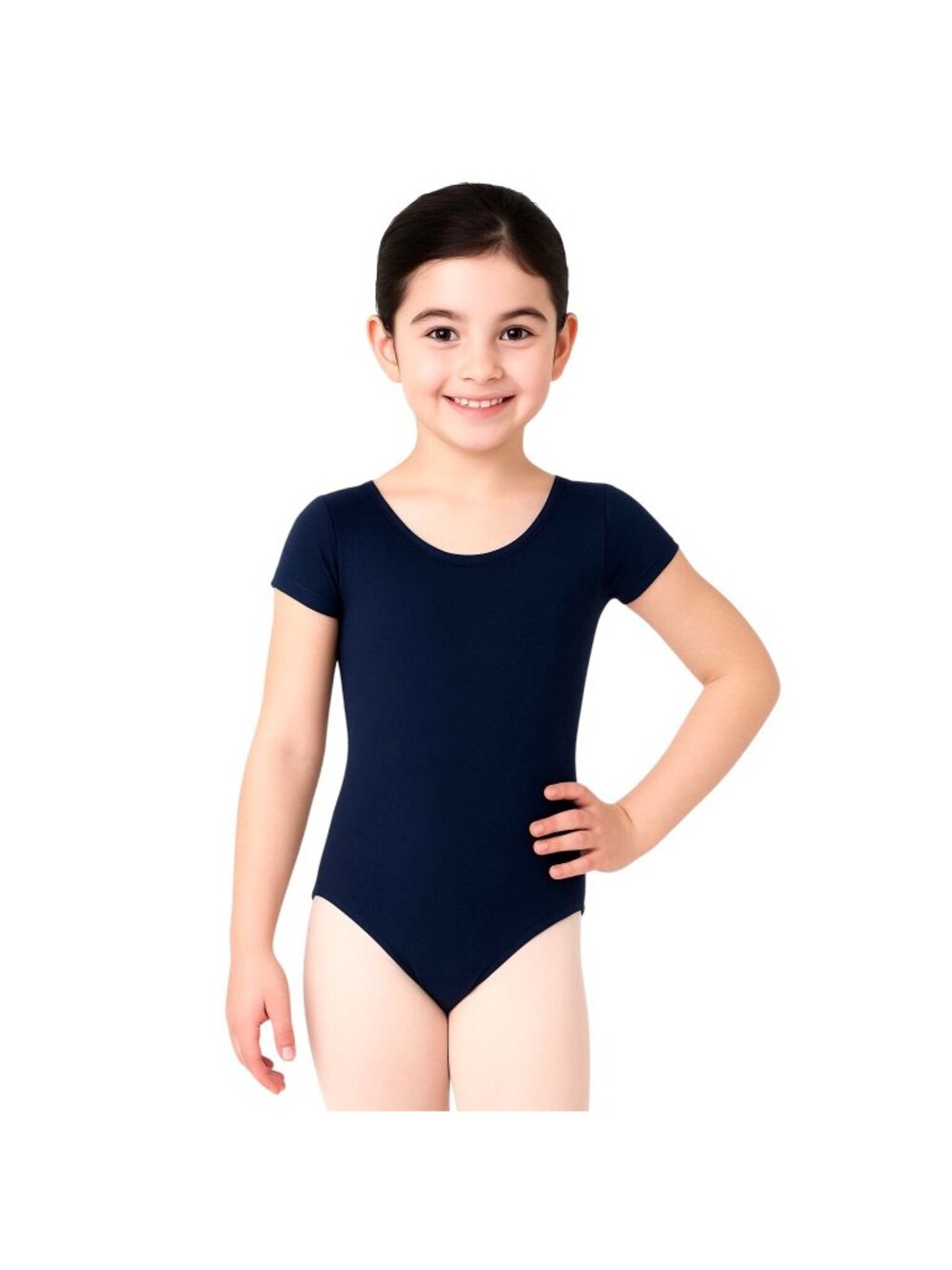 Danskin Childs Leotard Navy Blue Short Sleeve Scoop Neck Small Dance
